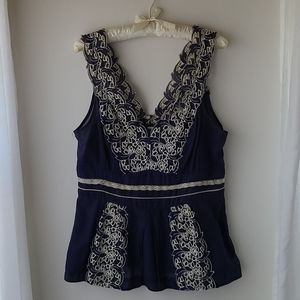 Anthopologie embroidered sleeveless blouse